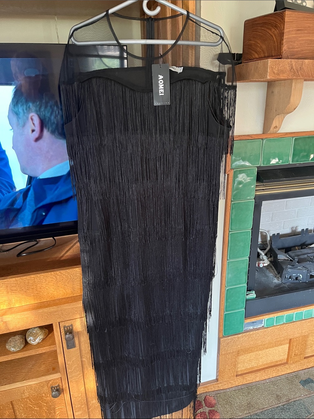 AOMEI Black Fringe Midi Dress